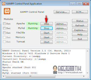 Restart Apache pada kontrol panel xampp