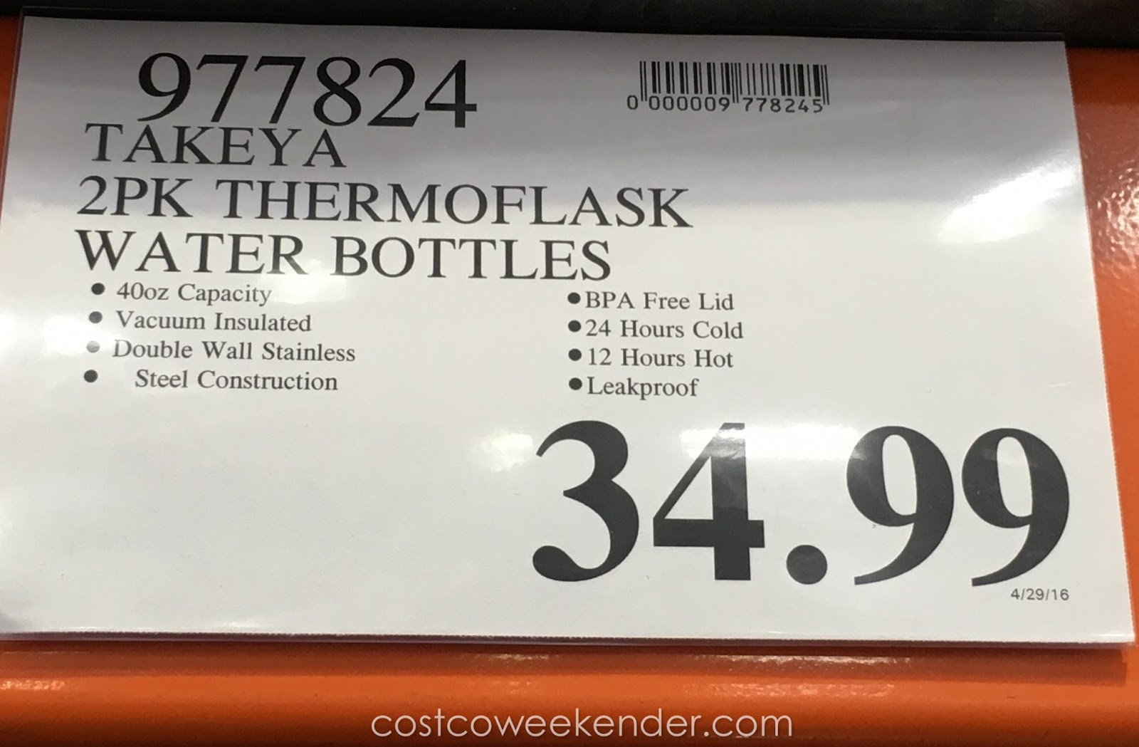 Takeya ThermoFlask Water Bottle (2 pack) Costco Weekender