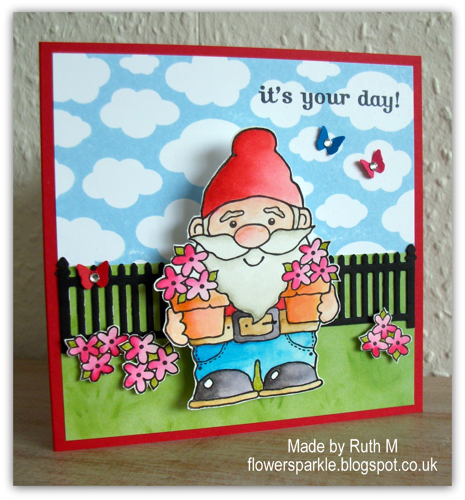 Flower Sparkle: Wobble Gnome Birthday Card