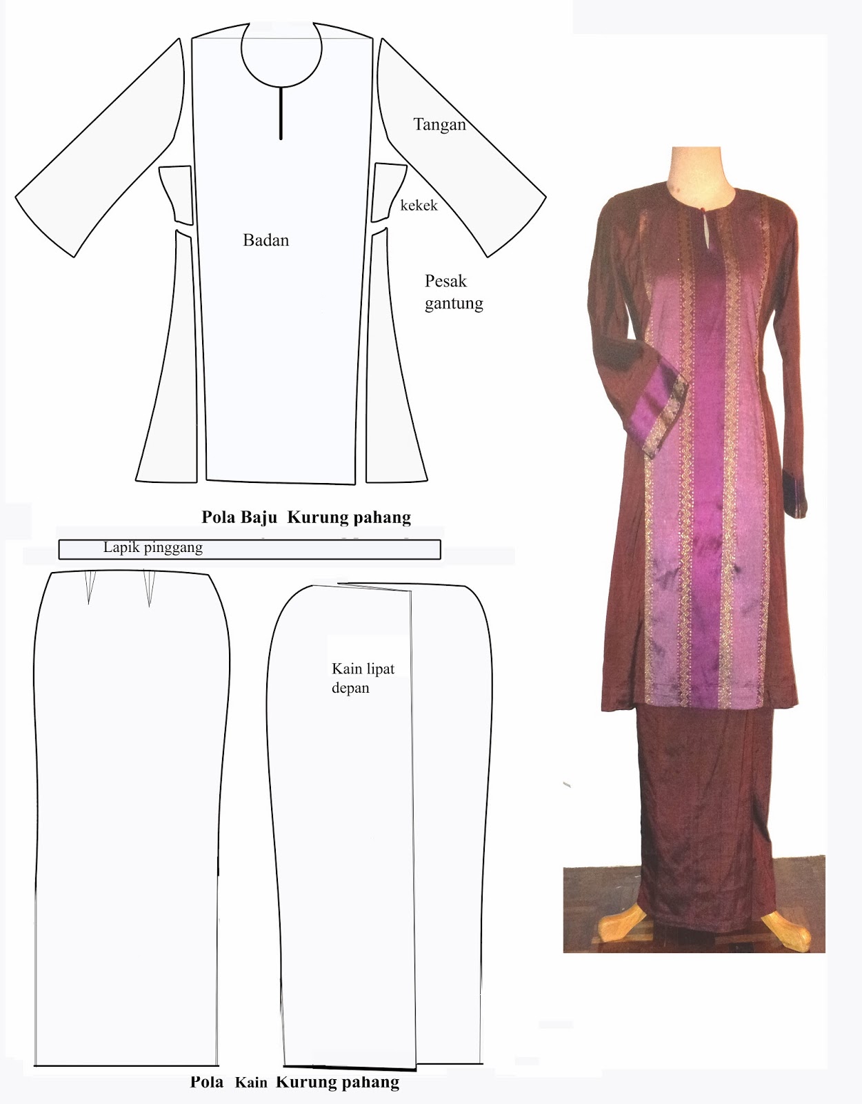 cara membuat pola baju kurung moden