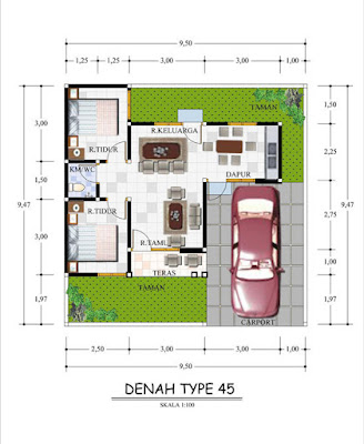 Minimalist design drawing house plan type 45