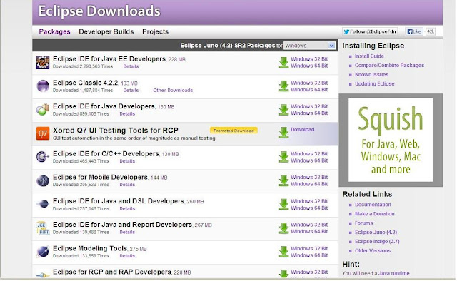 How to download and install Eclipse IDE for Java and Java 2 EE Application development, java web action, java development tool, j2ee development software, web applications development, Eclipse IDE tutorial