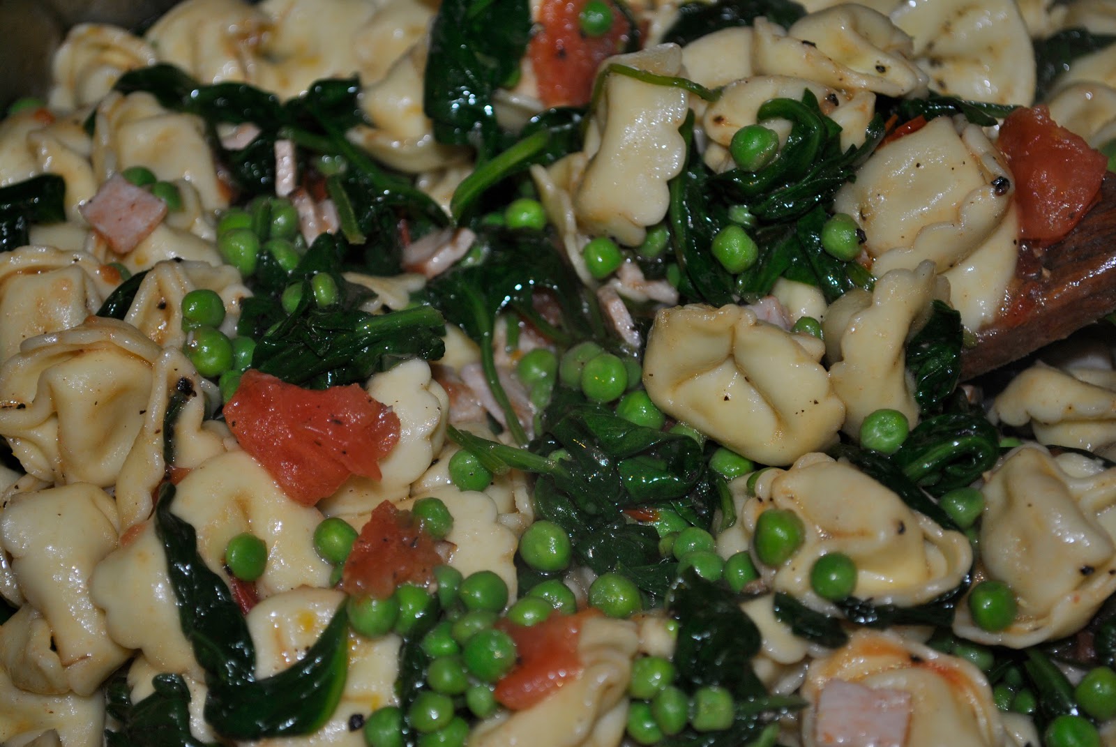 adorned abode archive Tortellini with Spinach, Peas, Bacon and Brown