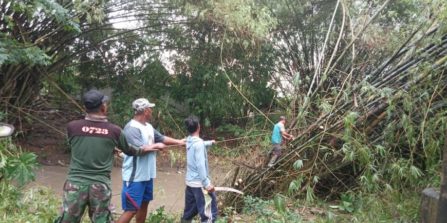 Babinsa Karangdowo Bersama BBWS Kerja Bhakti Bersihkan Rumpun Bambu  Roboh