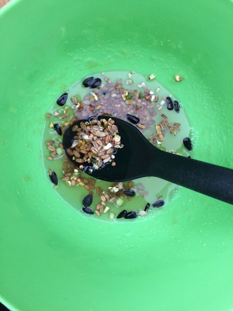Gelatin and bird seed in a bowl
