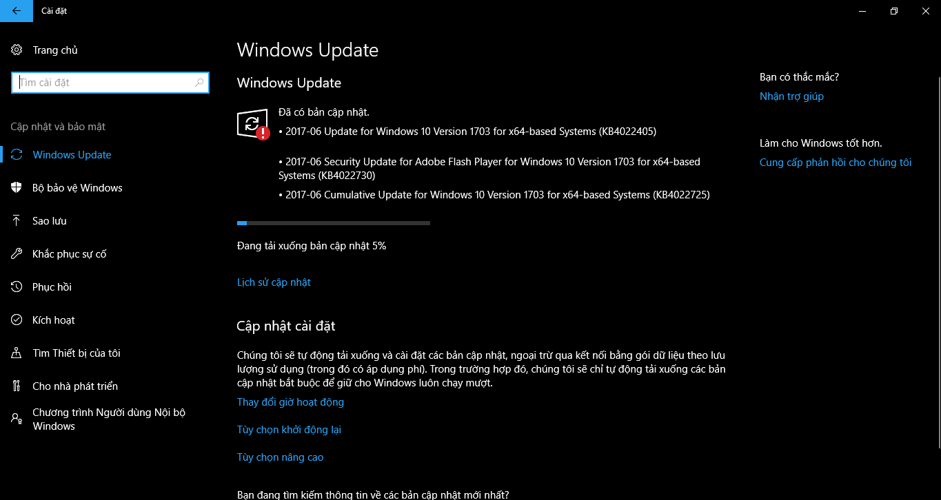 Cập nhật 13 tháng 6, 2017 KB4022725 cho Windows 10 Phiên bản 1703 (OS