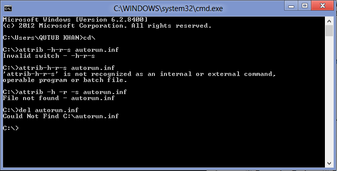 THE COMPUTER SCIENCE : Delete Autotrun.inf virus with using Command Propmp.
