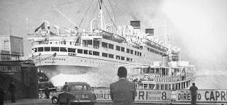 The SS Conte Biancamano pictured at the port of Naples