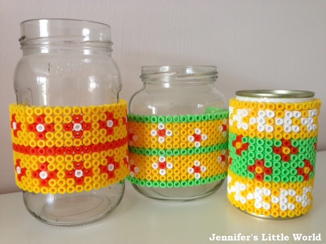 Jennifer's Little World blog - Parenting, craft and travel: Hama bead  covered pen holders from jam jars