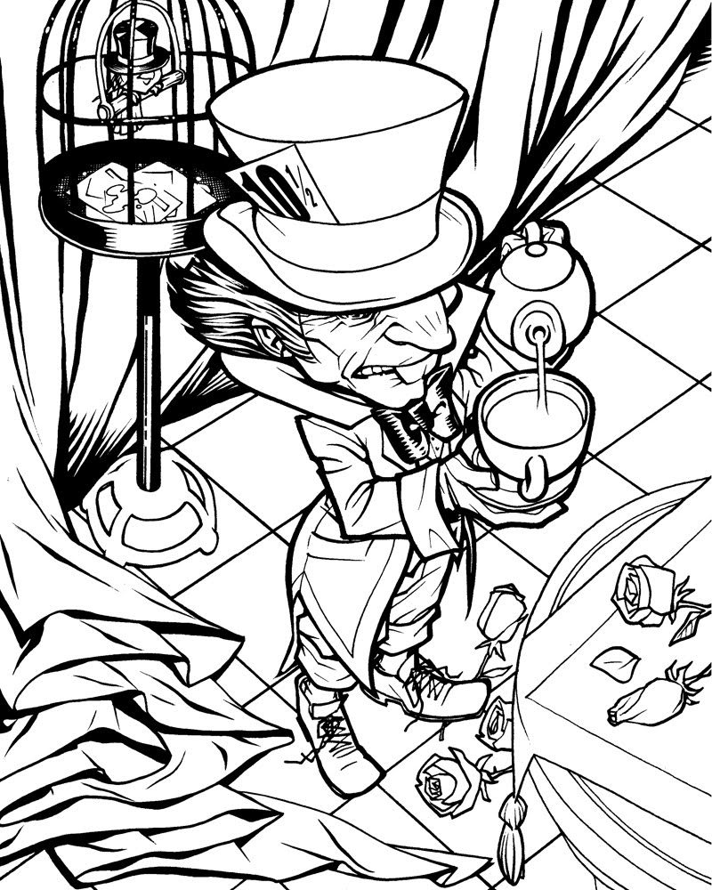 Coloring Pictures Of Mad Hatter Tea Party Coloring Pages