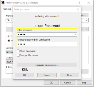 membuat rar/zip berpassword - mengisi password