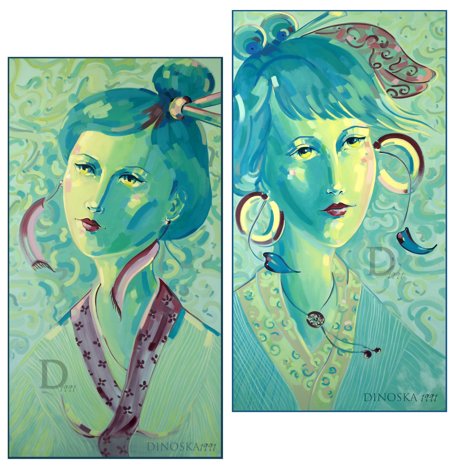 Dinoska Cruz 1991 Art. Ate Tradicional Pinturas Green girls.