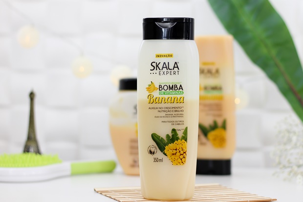 Resenha shampoo Bomba de Vitaminas com Banana da Skala, Skala, linha Bomba de Vitaminas com Banana da Skala, Shampoo de banana skala, produtos baratos para cabelos cacheados