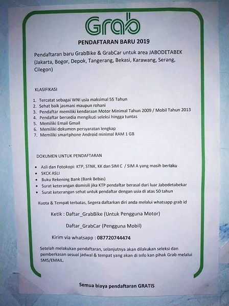 Syarat Pendaftaran Grab Bike Info Dan Alamat Kantor Grab