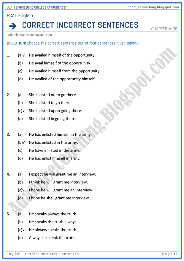 adamjee-coaching-ecat-english-correct-incorrect-sentences-mcqs-for-engineering-college-entry-test
