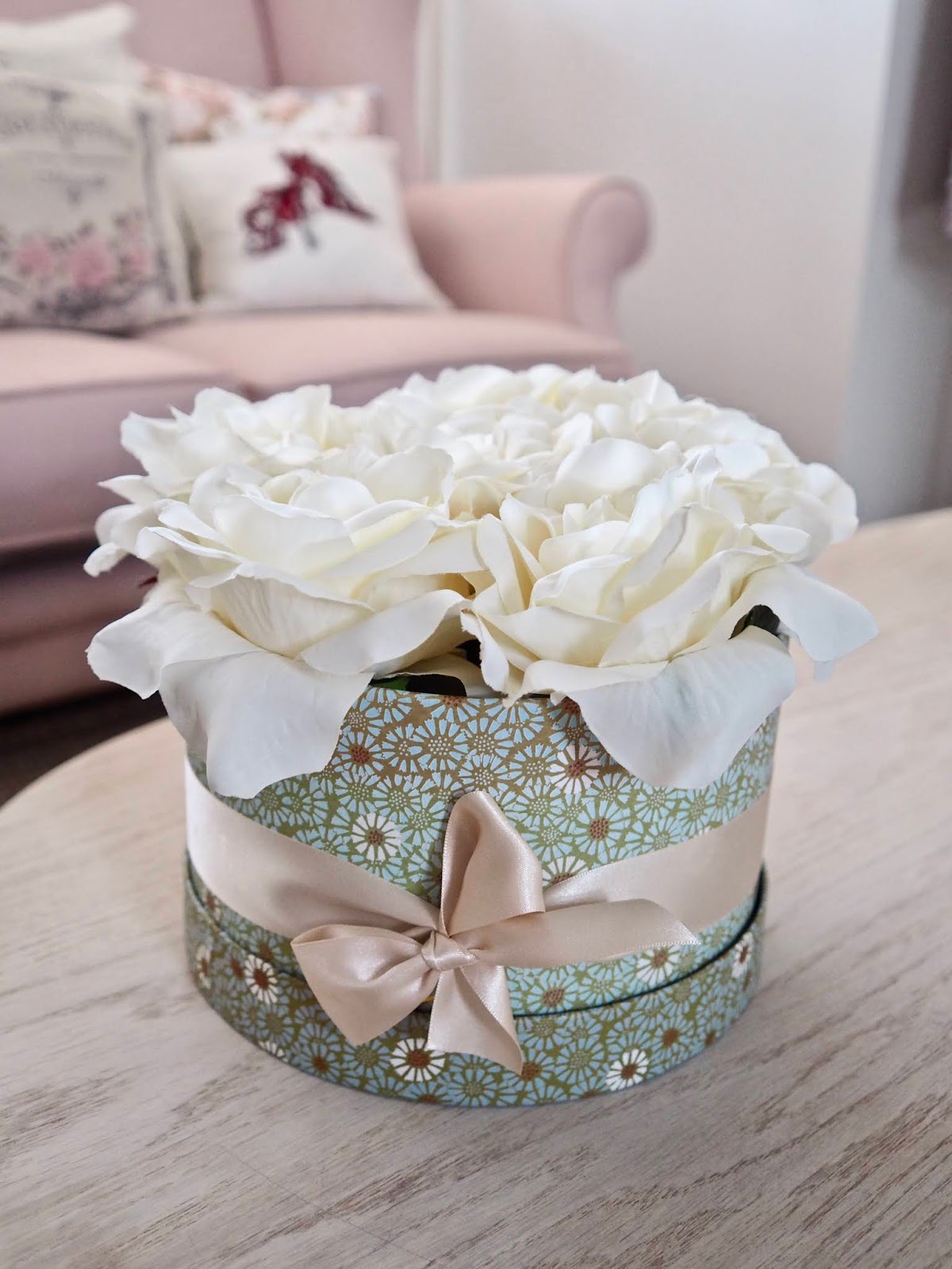 DIY fresh flower bouquet boxes, three boxes up cycled with faux and fresh flowers.