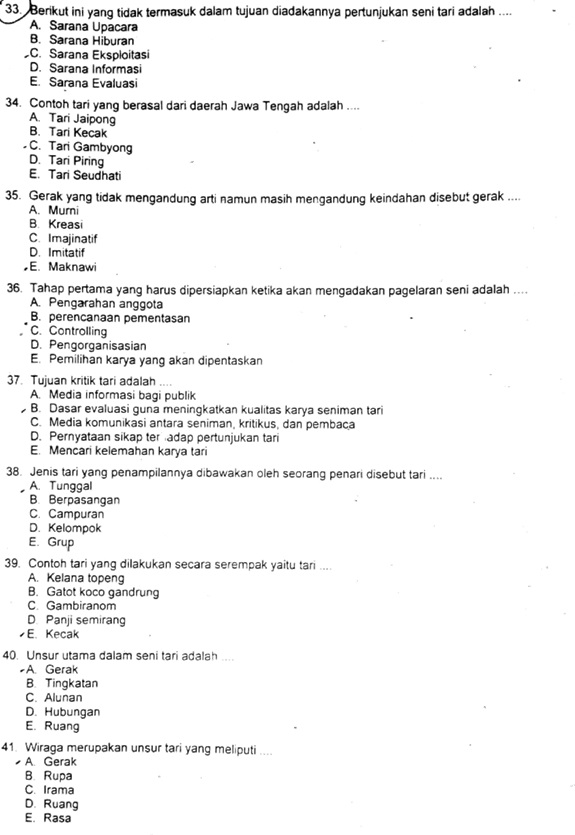 Contoh Soal Ujian Sekolah Mata Pelajaran SENI BUDAYA Sma