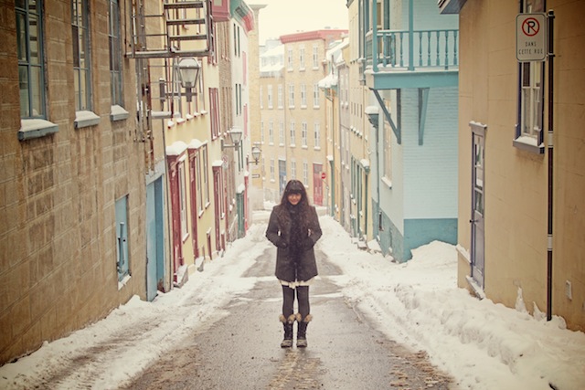 Standing on a street in Vieux Quebec City