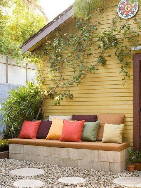 Cinder Blocks Backyard Bench