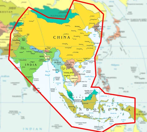 Gambar peta Hubungan Indonesia dengan pusat agama Buddha di Asia