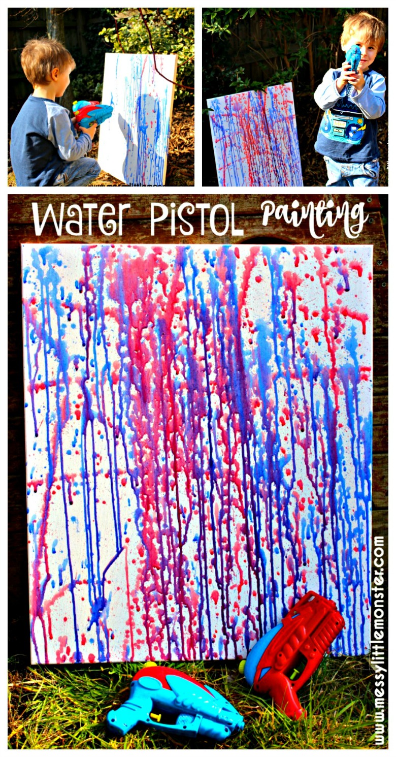 Water Pistol Painting is the best outdoor art activity ever! - Messy Little  Monster