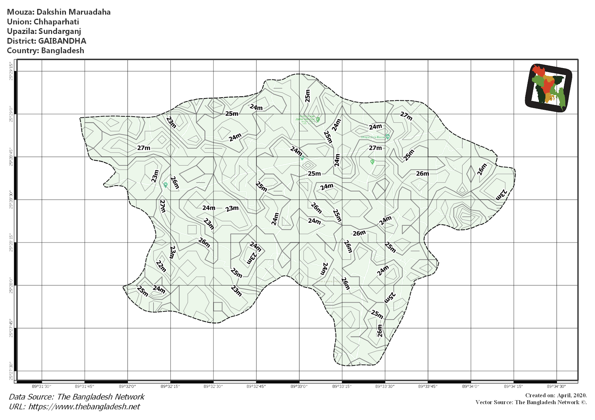Map of Dakshin Maruadaha Mouza of Sundarganj Upazila, GAIBANDHA, Bangladesh.