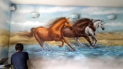 Malowanie konie, obraz ręcznie malowany, obrazy olejne, konie w galopie, malowanie koni