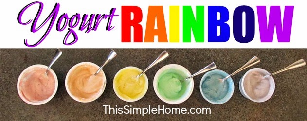 Yogurt in bowls to make a rainbow.