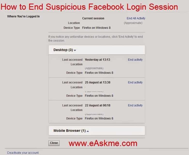 How to End Suspicious Login Activity on facebook : eAskme