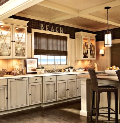 distressed kitchen cabinets with a beach theme