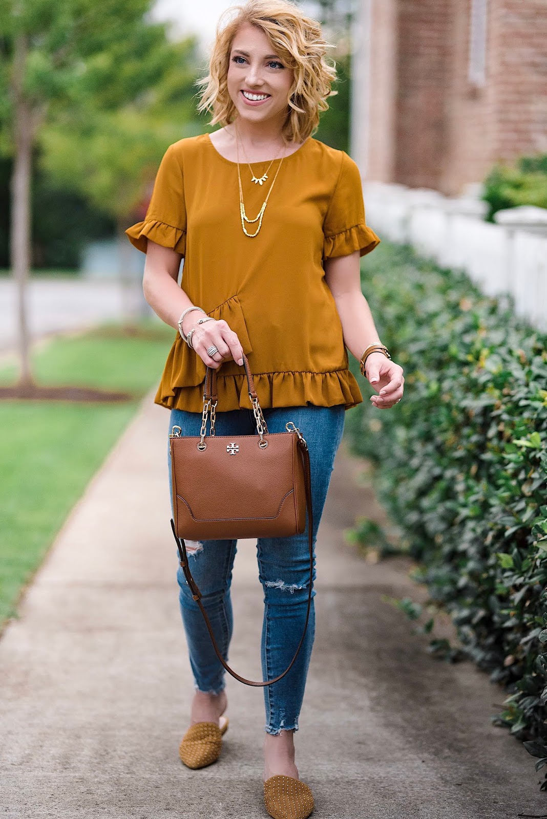 $40 Ruffle Detail Top + Nordstrom Anniversary Sale Jeans & Shoes - Something Delightful Blog