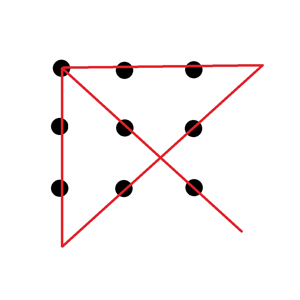 Девять точек треугольника. Головоломка 9 точек 4 линии. Соединить 9 точек четырьмя линиями. Соединить девять точек четырьмя прямыми линиями. Соедините девять точек четырьмя линиями не отрывая руки.
