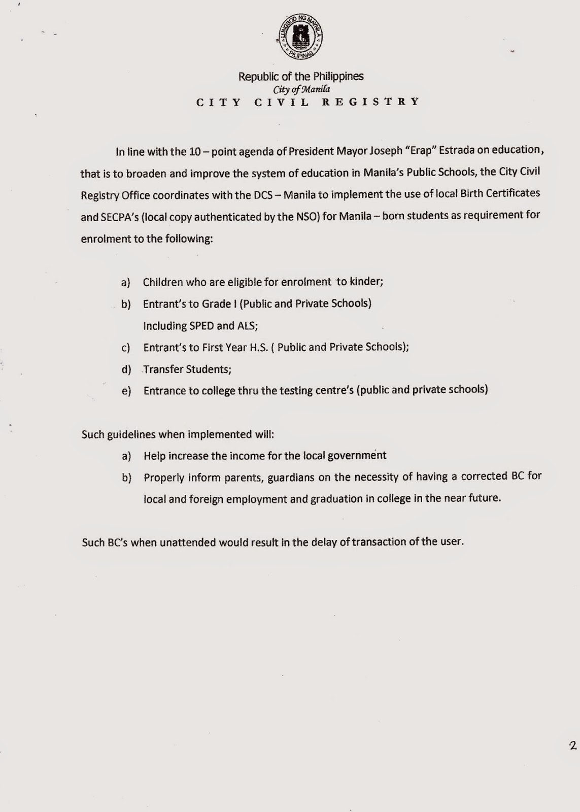 Department of Education Manila Division Memorandum No. 391 DIVISION