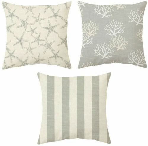 Gray Beige Coastal Beach Pillow Covers