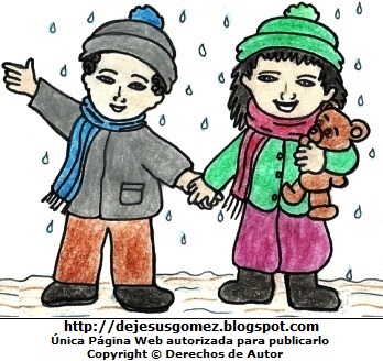 Estación de invierno a color Dibujo de la estación de invierno a color (Niños en plena lluvia en invierno). Dibujo de la estación de invierno hecho por Jesus Gómez