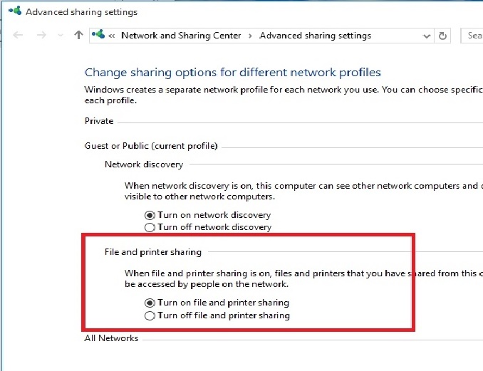 File and printer sharing. File and printer sharing