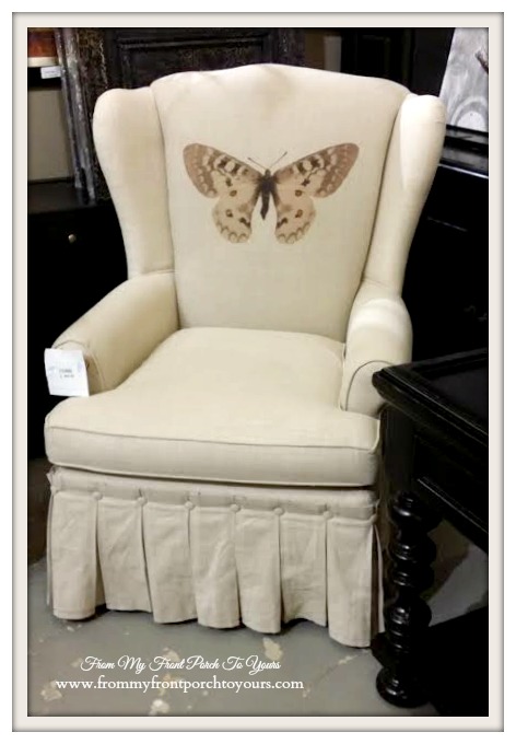 Laurie's Home Furnishings- Butterfly Graphic Skirted Wingback Chair-From My Front Porch To Yours