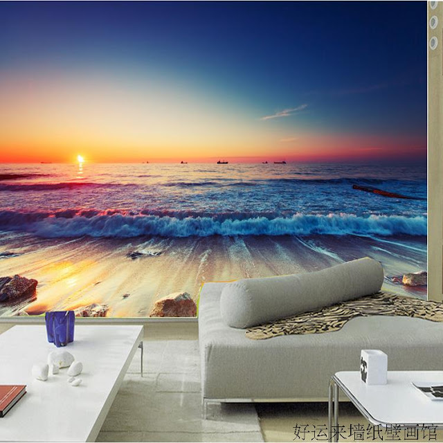 Beach Ocean Wall Murals Landscape Tropical Wallpaper Bedroom Livingroom Sunset