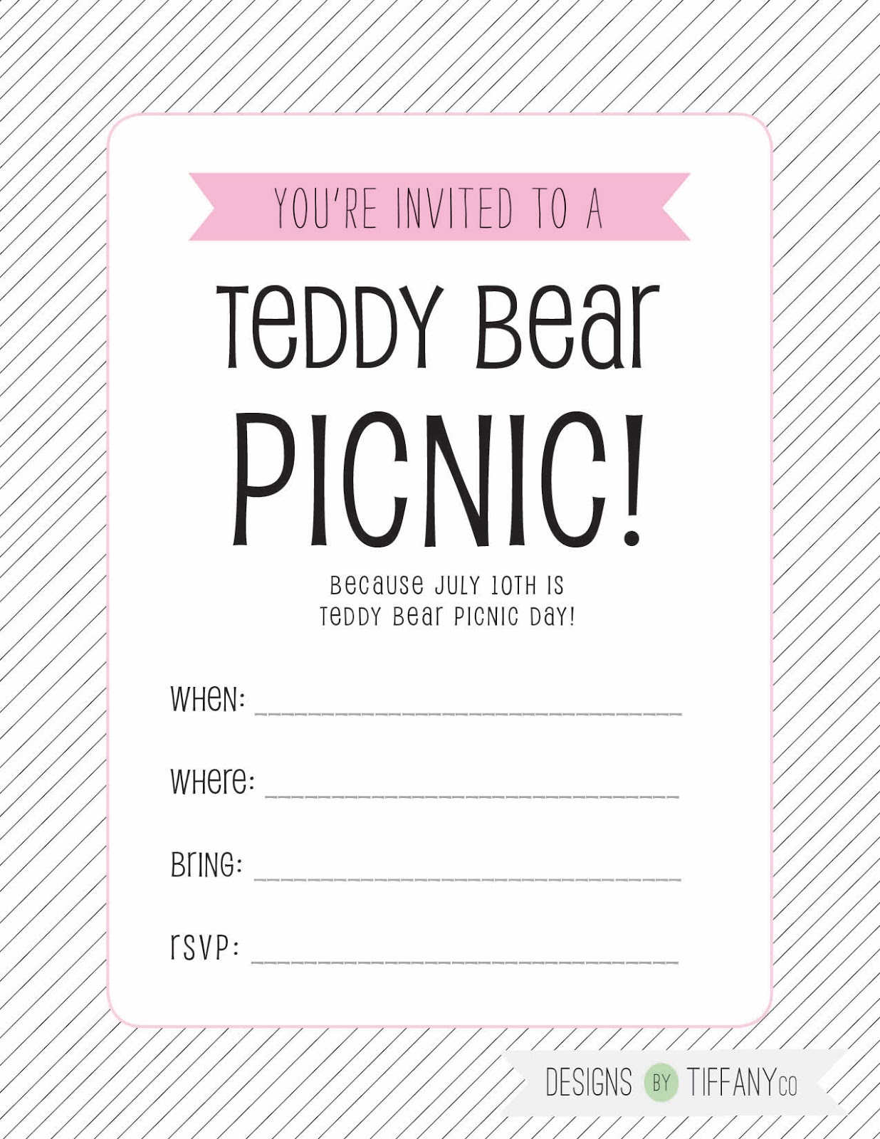 Free Printable : July 10th is Teddy Bear Picnic Day! - Designs by TiffanyCo