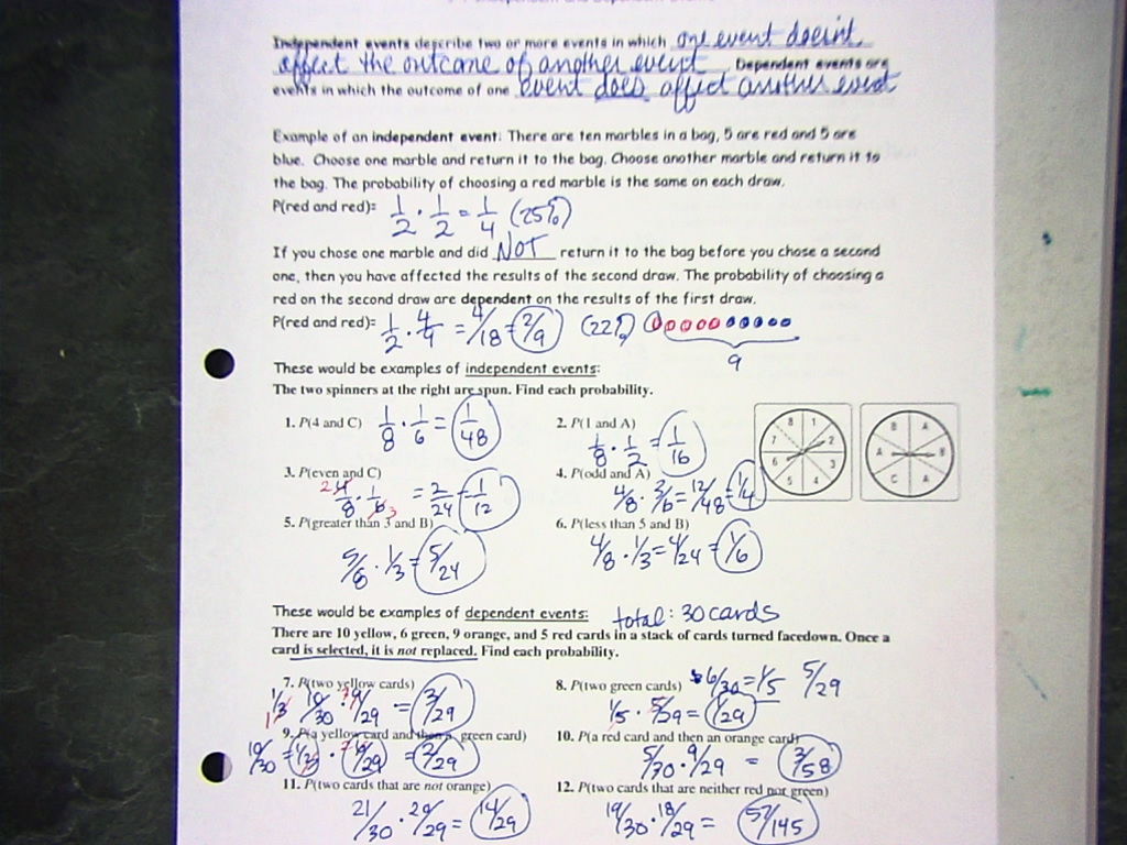 Probability Of Dependent Events Worksheet | Printable Worksheets and