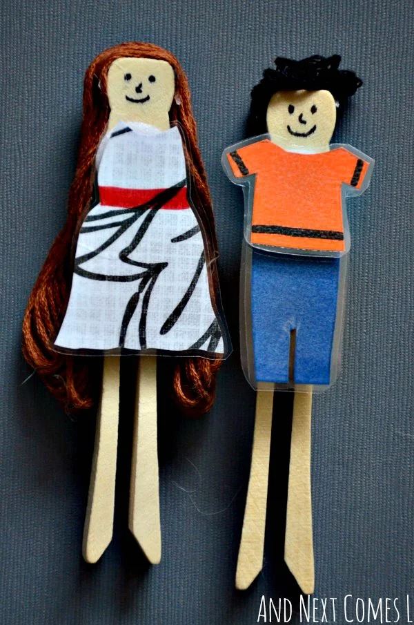 DIY dress up peg dolls {homemade toys for kids} from And Next Comes L