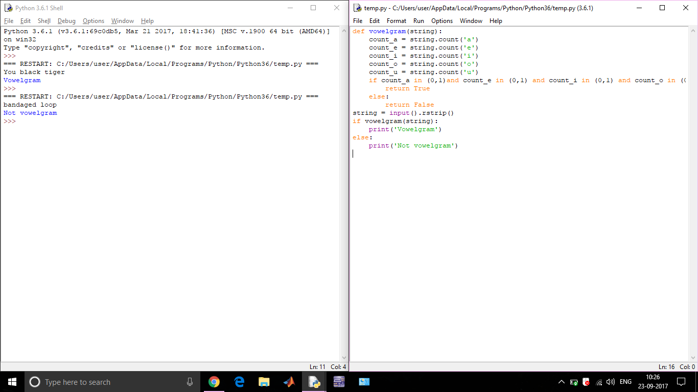 SkillRack VIT Solutions: Practice Problem Set 6(Vowelgram)