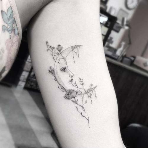 çiçekli hilal ay dövmesi floral crescent moon tattoo çiçekli hilal ay dövmesi floral crescent moon tattoo