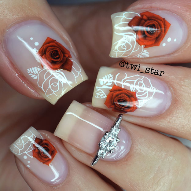 Rose water decals wedding nail art mani