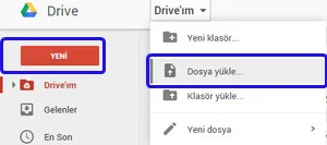 Google Drive dosya yükleme seçeneğini seçme