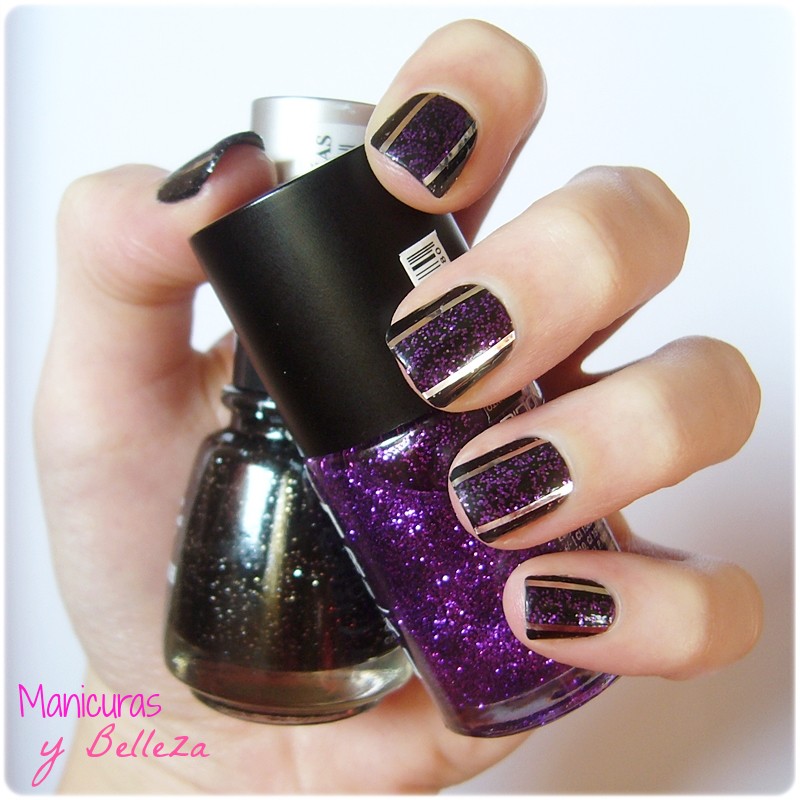 Manicuras y Belleza Manicura fácil con cinta nail art [Esmaltes glitter]