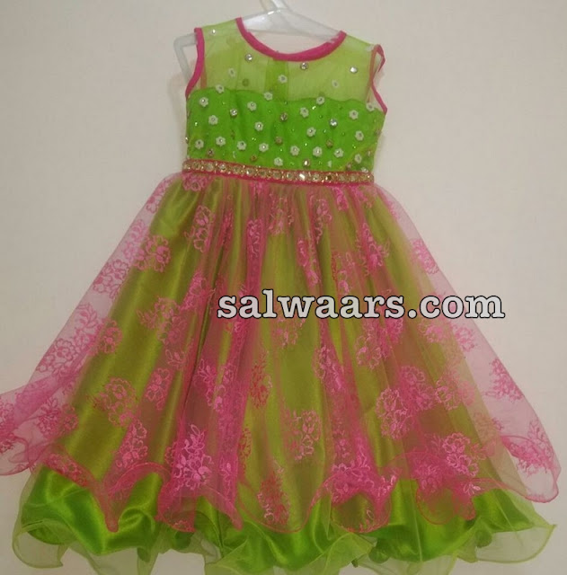 Dual Shade Frock with Floral Work