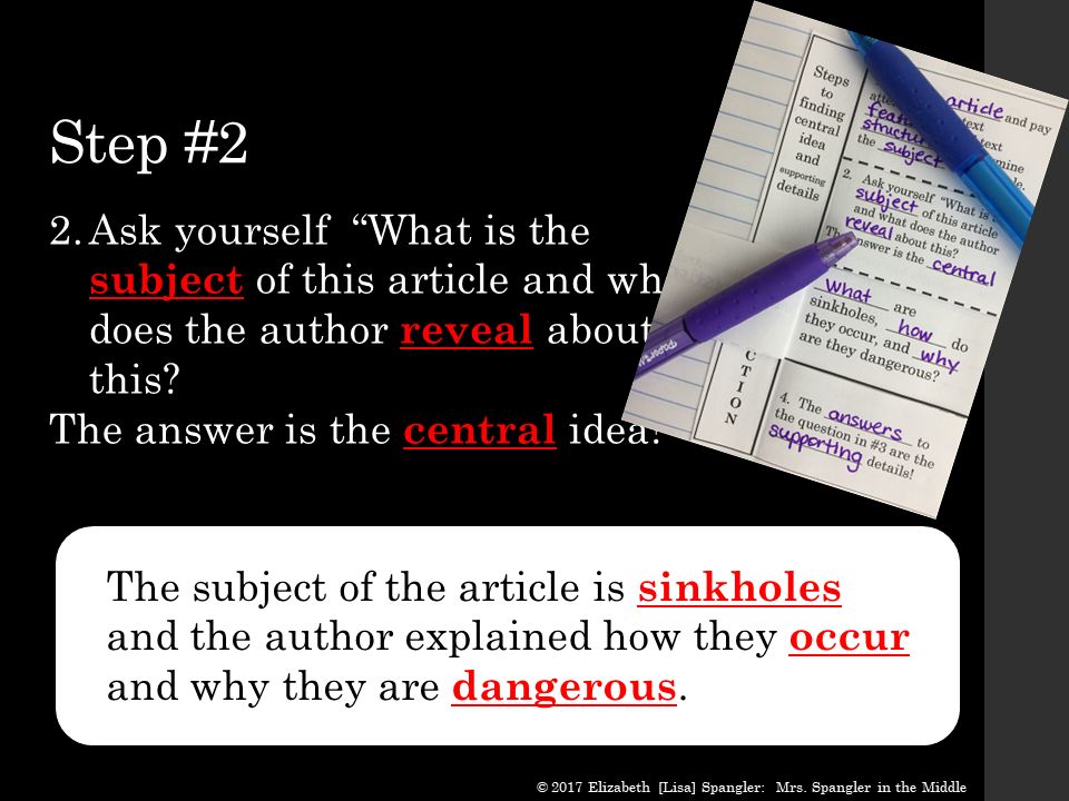 Find Central Idea in 4 Steps! - Mrs. Spangler in the Middle