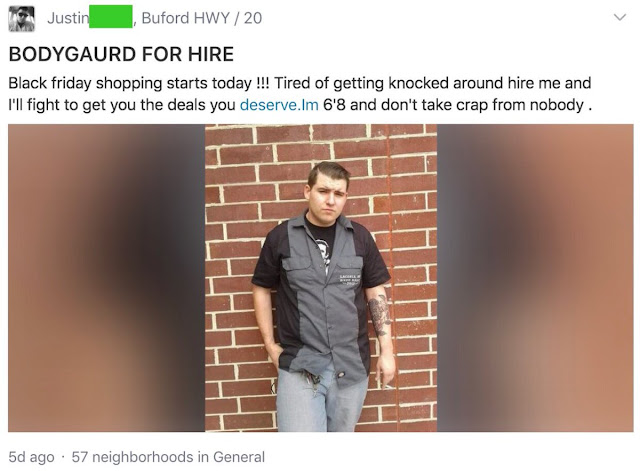Bodyguard for hire Black Friday Shopping. Hilarious Post marchmatron.com Bodyguard for hire Black Friday Shopping. Hilarious Post marchmatron.com