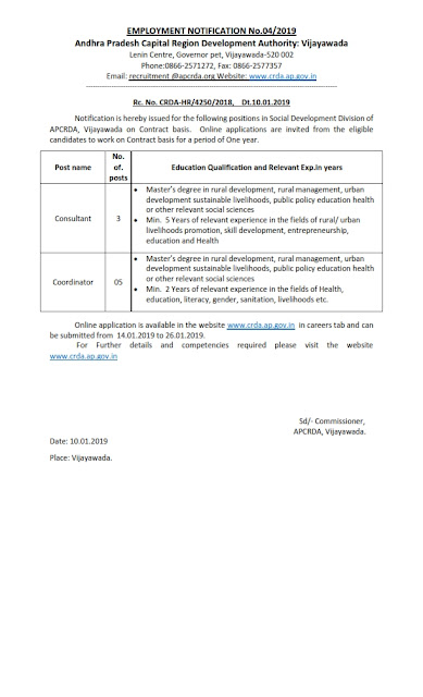Consultant and Coordinator post in APCRDA